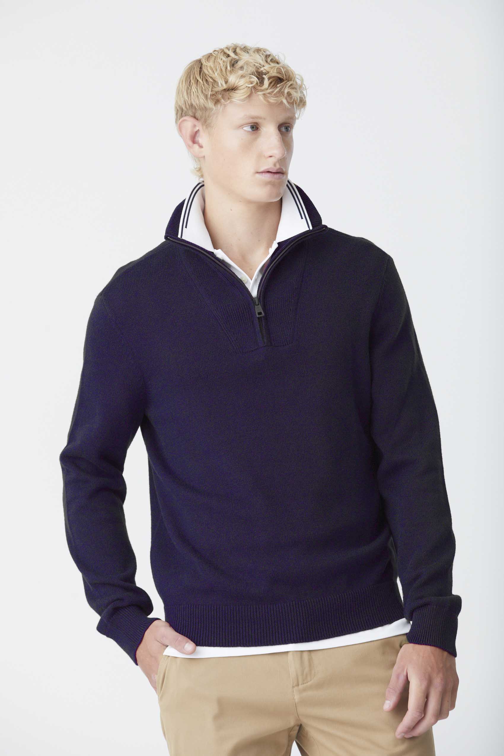 1/4 Zip Block Sweater