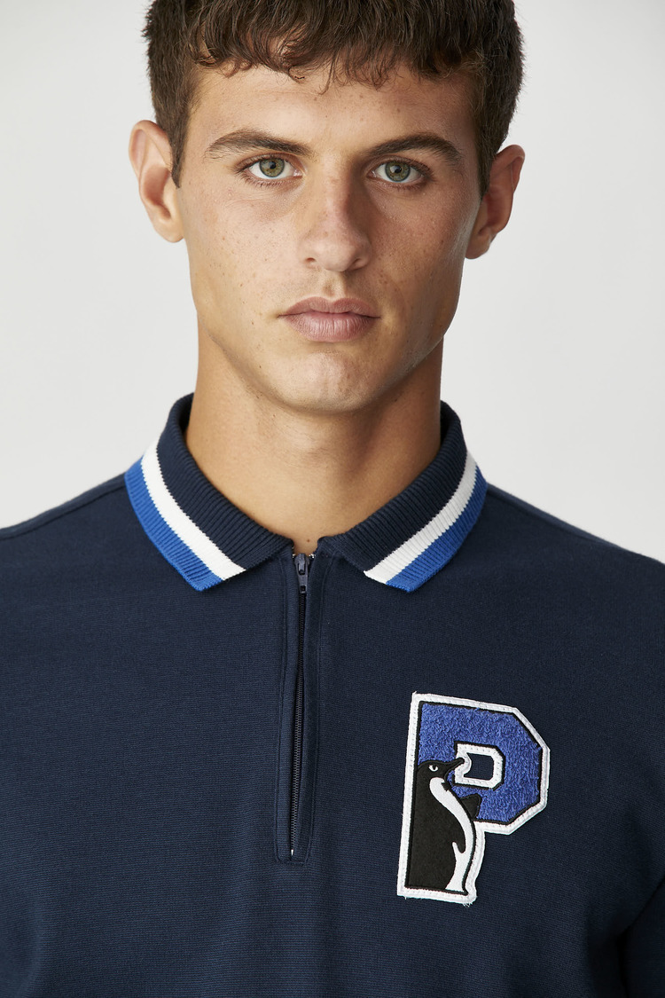 Ss P Patch Zip Stripe Cuff Polo